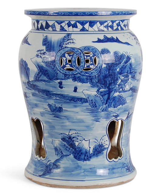 Blue and White Canton Garden Stool